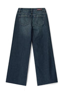 Vintage blue loose-fit low-waist wide-leg baggy jeans with Miss Y waistband label and back pockets, product shot, back
