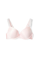 Pink super push-up bra with rhinestone straps and padded cups, product shot, front