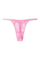 Begonia pink lace thong with minimal back coverage and embroidered flowers, product shot, back