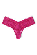 Raspberry rose (deep pink) multitone lace hipsters with scalloped waistband and cheeky cut, product shot, front