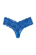 Ocean blue multitone lace hipsters with satin bow, heart charm and lined crotch, product shot, back