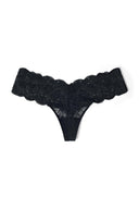Black multitone lace hipsters with scalloped waistband and cheeky cut, product shot, front