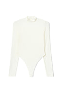 Off-white sheer tight-fit turtleneck body with long sleeves and high-cut legs, product shot, front
