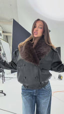 Faux Fur Pu Jacket – Black